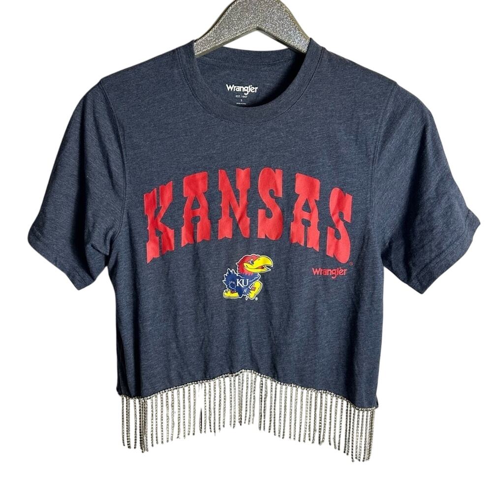 Wrangler Kansas Jayhawks KU Rhinestone Trim Bedazzled Tee Shirt